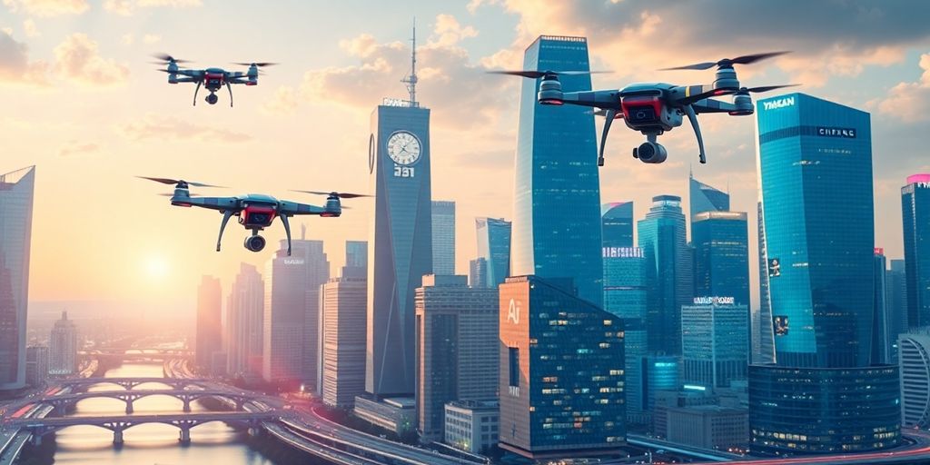 Futuristic city skyline illustrating AI technology integration.